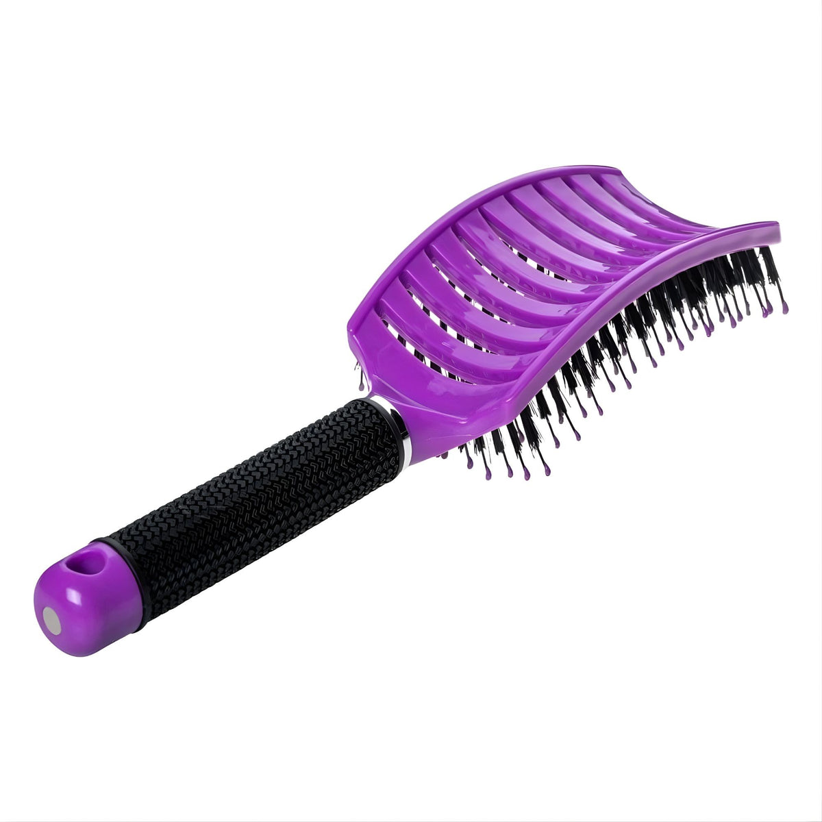 Perie de Par Curbata si Ventilata pentru Descurcare, Peri Naturali de Mistret si Nailon, Efect Masaj si Uscare Rapida, Maner Antiderapant, Wet & Dry, 24.5 x 6.5 cm, Violet
