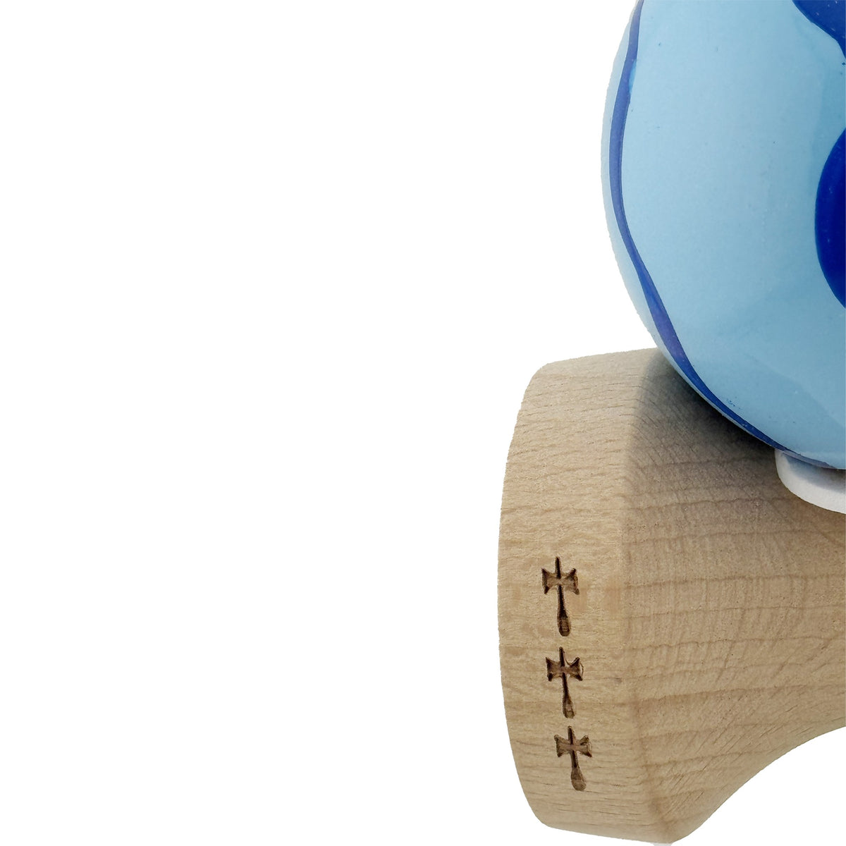 Kendama X Originala, Model V3 Albastru Deschis, Profesionala, Cupe Mari King Size, Super Sticky, Gaura in Baza, Rulment, Ata 62cm