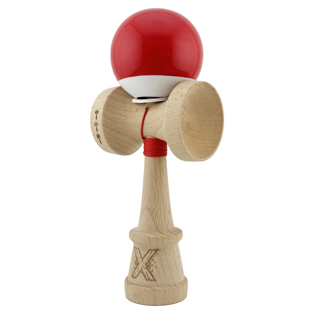 Kendama X Originala, Model V3 Rosu / Alb, Profesionala, Cupe Mari King Size, Super Sticky, Gaura in Baza, Rulment, Ata 62cm