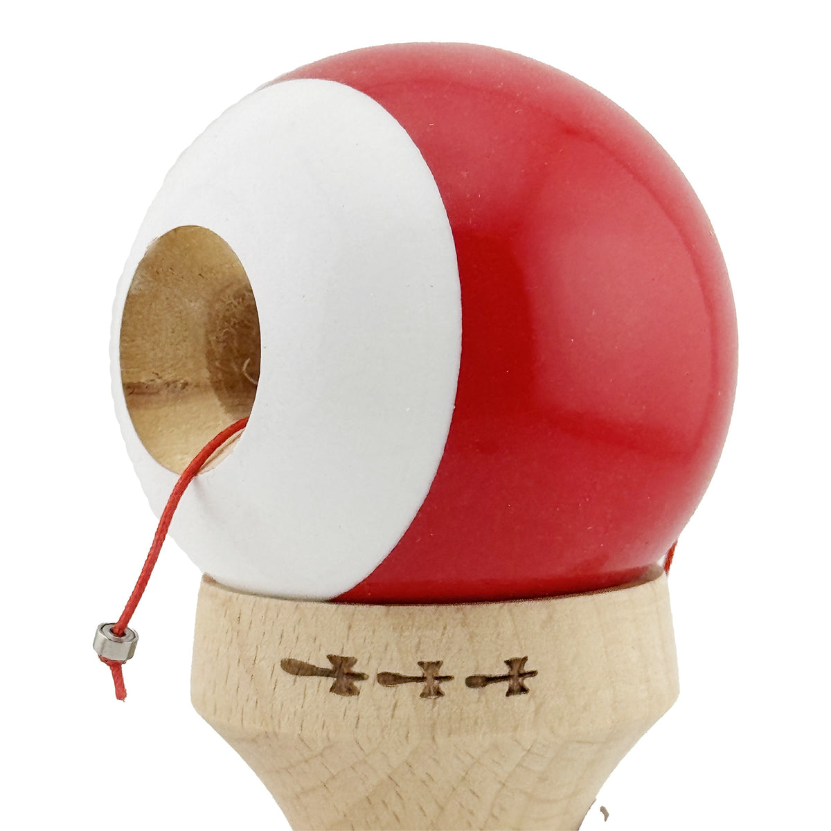 Kendama X Originala, Model V3 Rosu / Alb, Profesionala, Cupe Mari King Size, Super Sticky, Gaura in Baza, Rulment, Ata 62cm