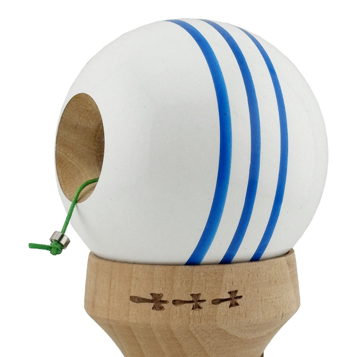 Kendama X Originala, Model V3 Alb / Albastru, Profesionala, Cupe Mari King Size, Super Sticky, Gaura in Baza, Rulment, Ata 62cm