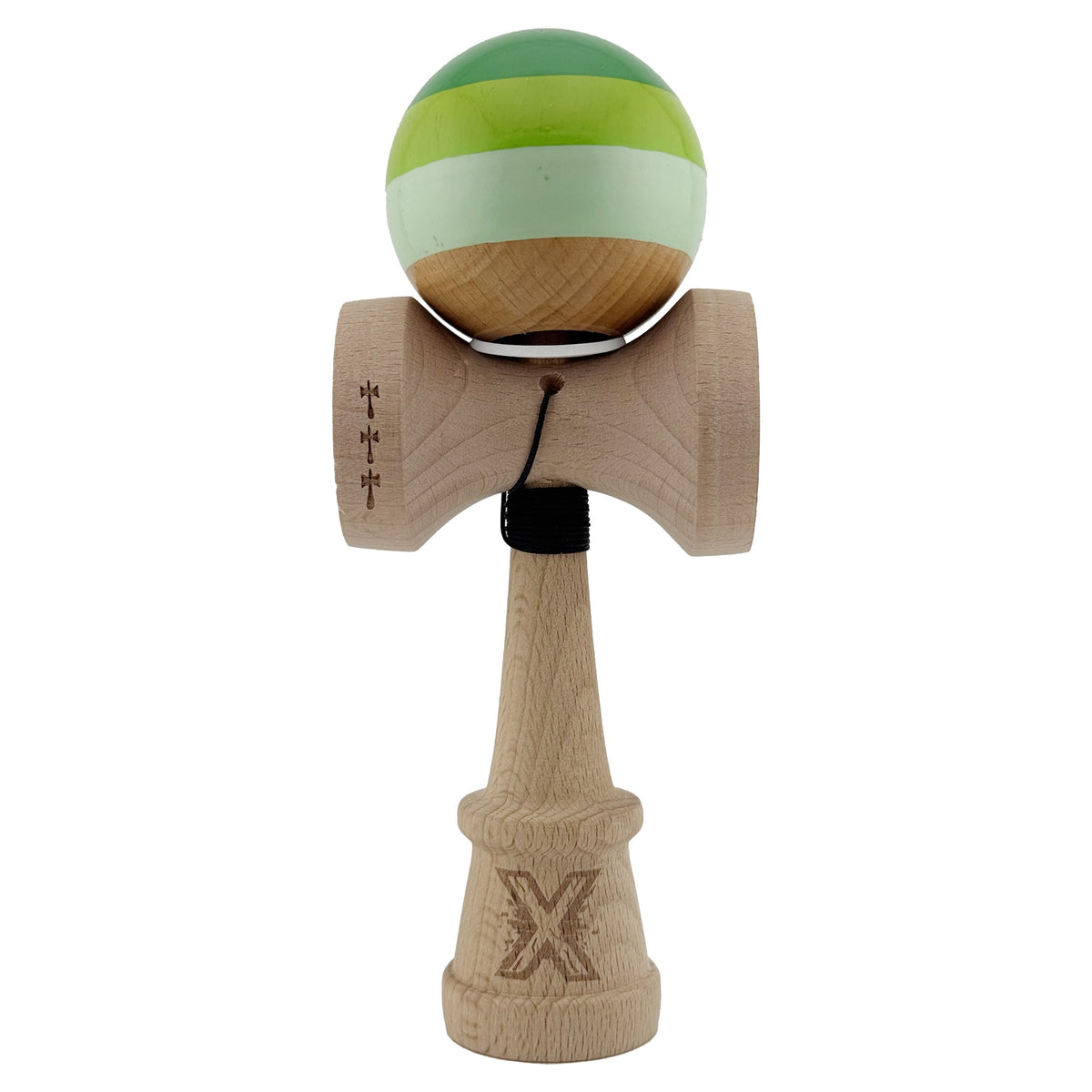 Kendama X Originala, Model V3 Verde, Profesionala, Cupe Mari King Size, Super Sticky, Gaura in Baza, Rulment, Ata 62cm