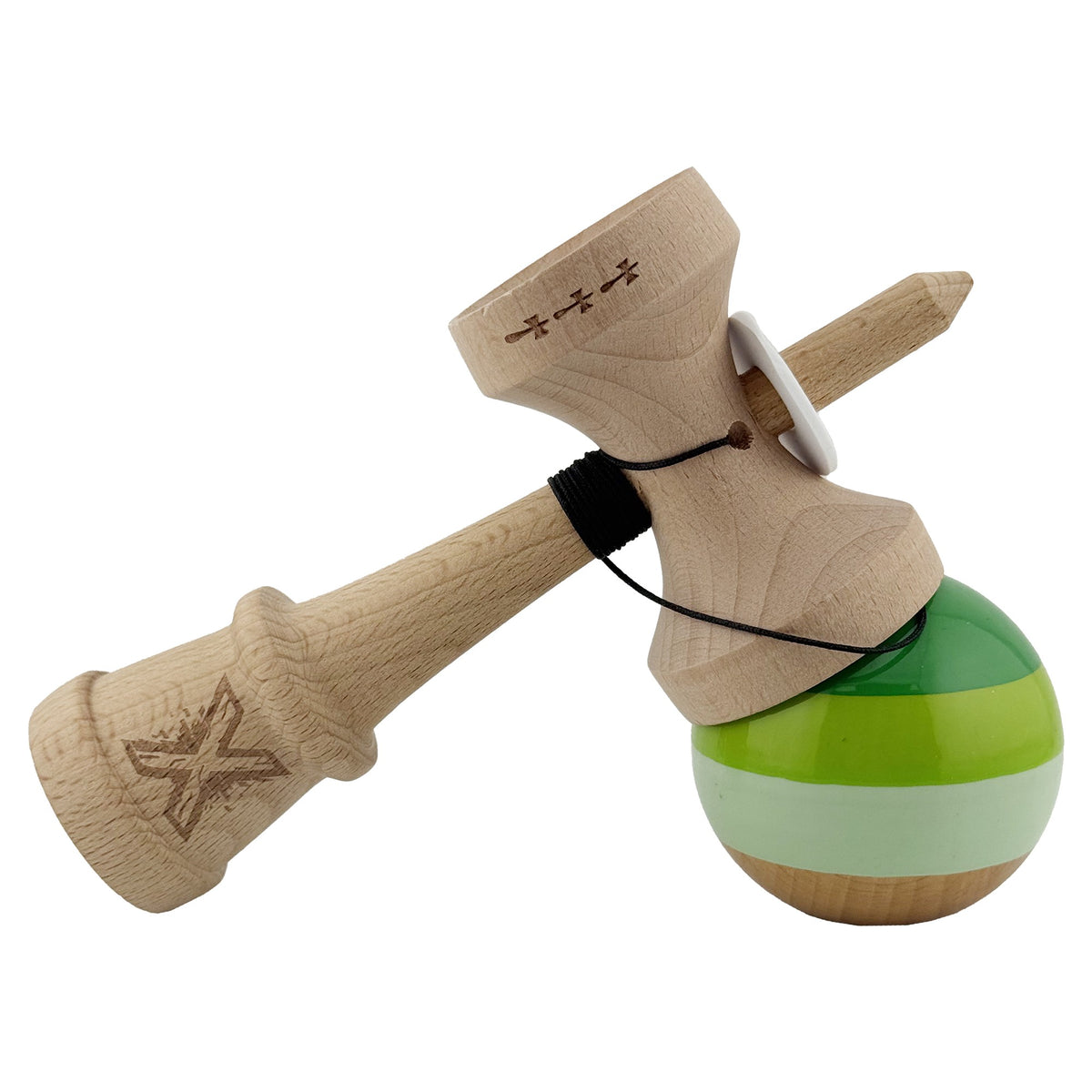 Kendama X Originala, Model V3 Verde, Profesionala, Cupe Mari King Size, Super Sticky, Gaura in Baza, Rulment, Ata 62cm