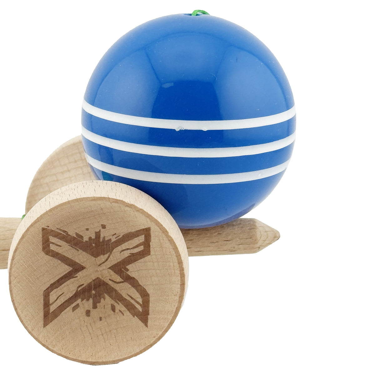 Kendama X Originala, Model V3 Albastru / Alb, Profesionala, Cupe Mari King Size, Super Sticky, Gaura in Baza, Rulment, Ata 62cm