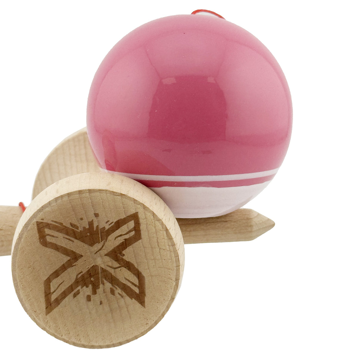 Kendama X Originala, Model V3 Roz / Alb, Profesionala, Cupe Mari King Size, Super Sticky, Gaura in Baza, Rulment, Ata 62cm