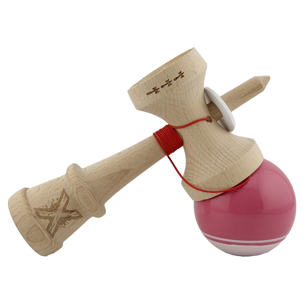 Kendama X Originala, Model V3 Roz / Alb, Profesionala, Cupe Mari King Size, Super Sticky, Gaura in Baza, Rulment, Ata 62cm
