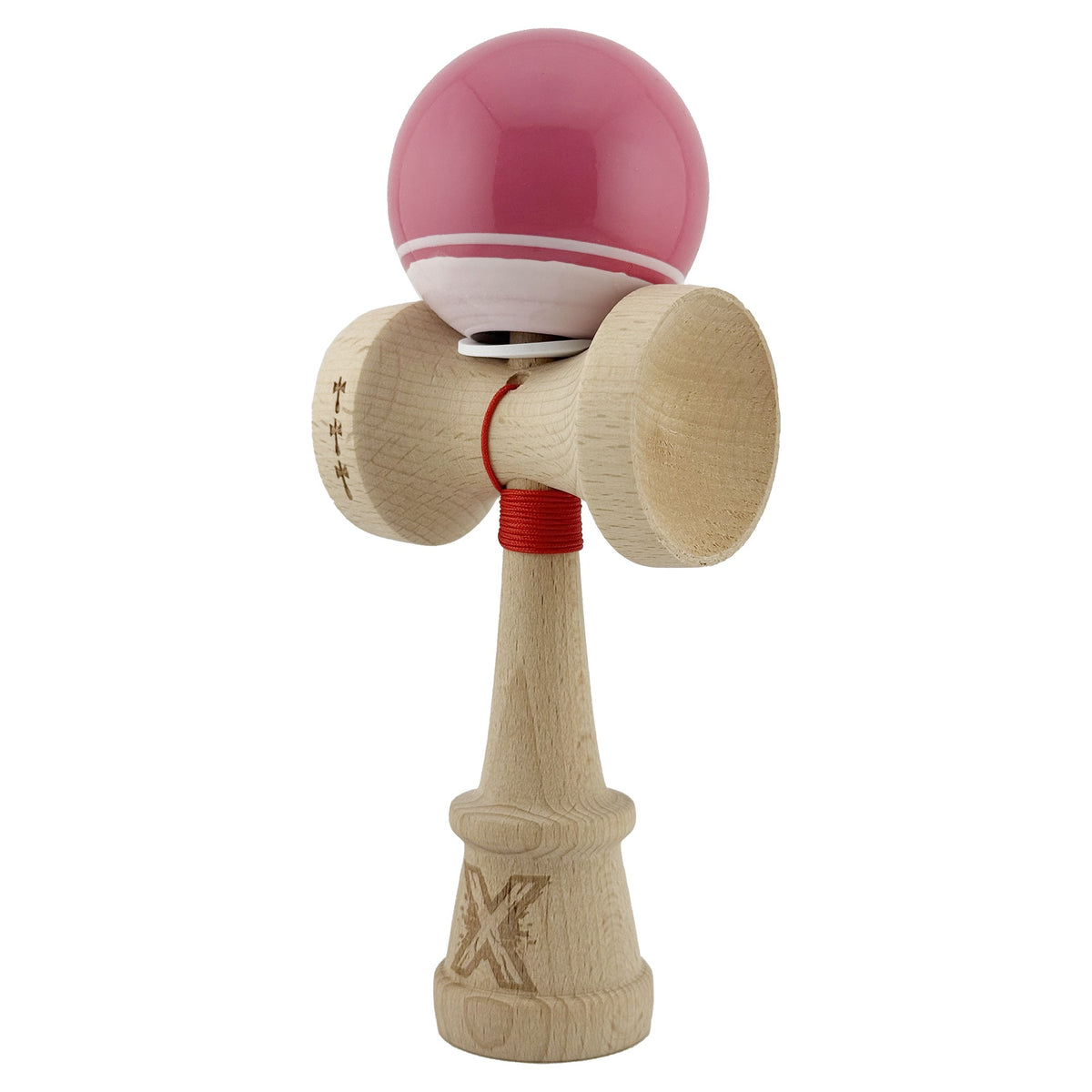 Kendama X Originala, Model V3 Roz / Alb, Profesionala, Cupe Mari King Size, Super Sticky, Gaura in Baza, Rulment, Ata 62cm