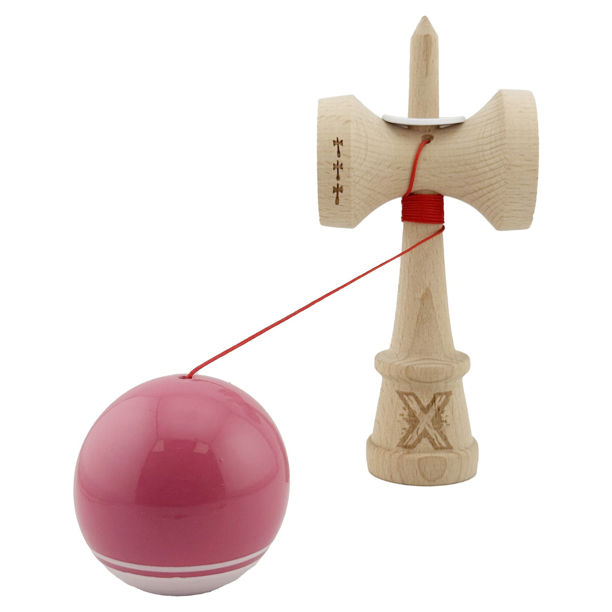 Kendama X Originala, Model V3 Roz / Alb, Profesionala, Cupe Mari King Size, Super Sticky, Gaura in Baza, Rulment, Ata 62cm