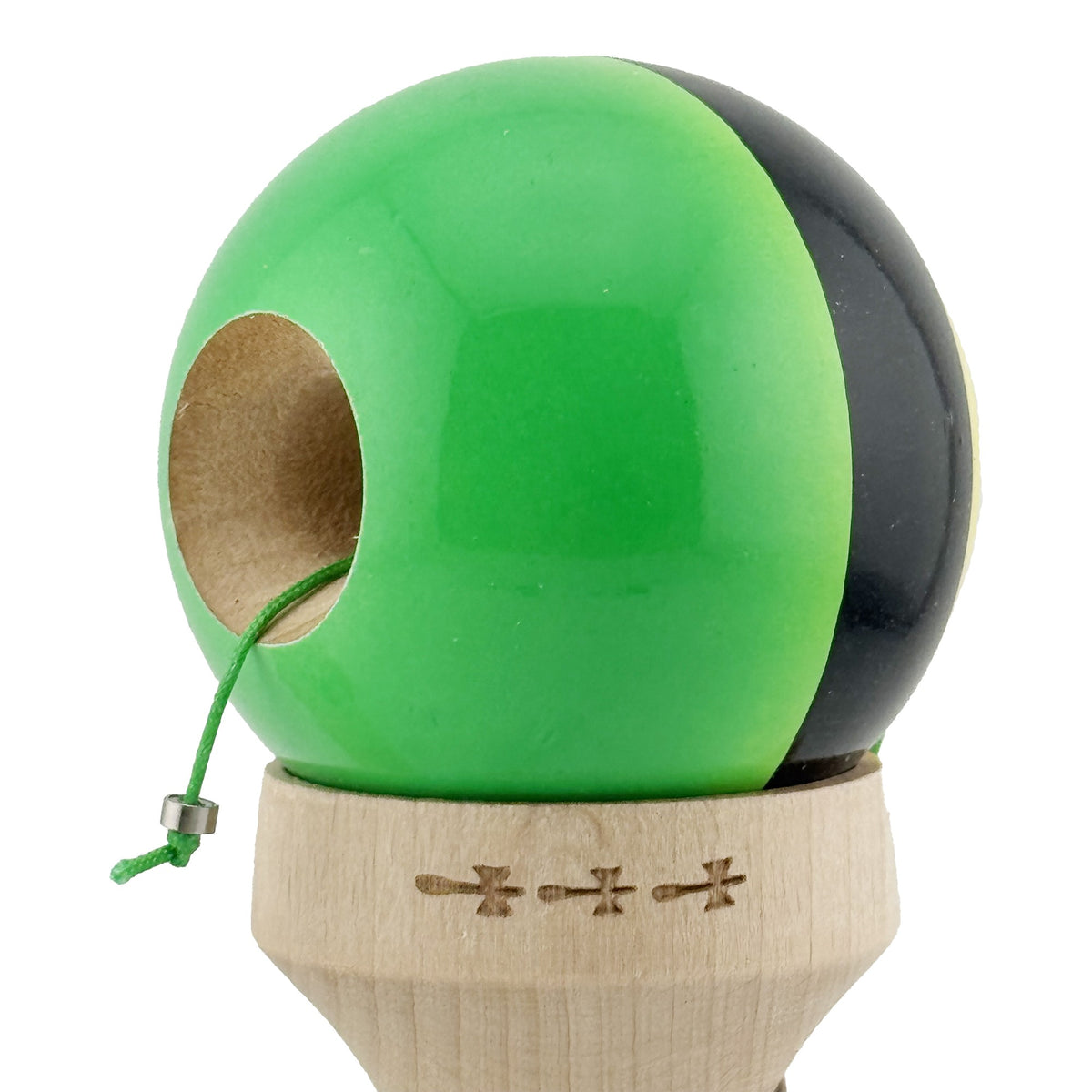 Kendama X Originala, Model V3 Galben / Negru / Verde, Profesionala, Cupe Mari King Size, Super Sticky, Gaura in Baza, Rulment, Ata 62cm