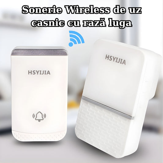Sonerie Wireless Fara Fir, Kit cu 2 Receptoare si 1 Transmitator, Raza 260 m, Protectie IP44 Rezistenta la Apa, 38 Melodii, Volum 4 Trepte 85 dB, Alb/Argintiu