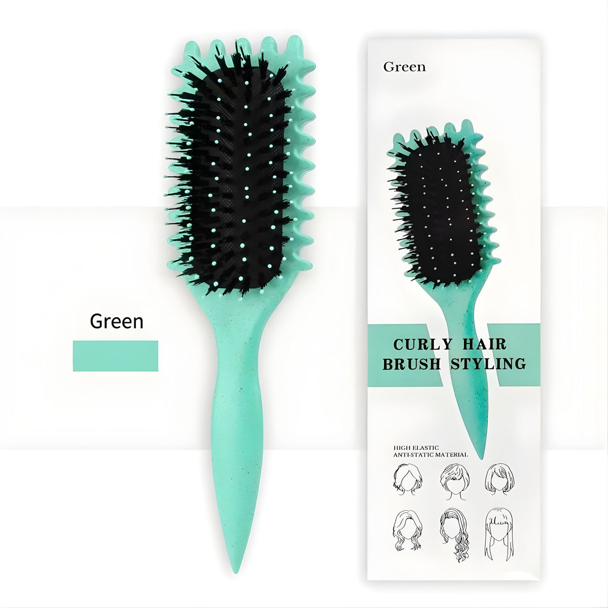 Perie Profesionala pentru Definirea Buclelor, Perie Multifunctionala pentru Par Cret si Ondulat, Efect Antistatic si Volum, Design Ergonomic, Verde, 24.5 x 7 x 4.3 cm