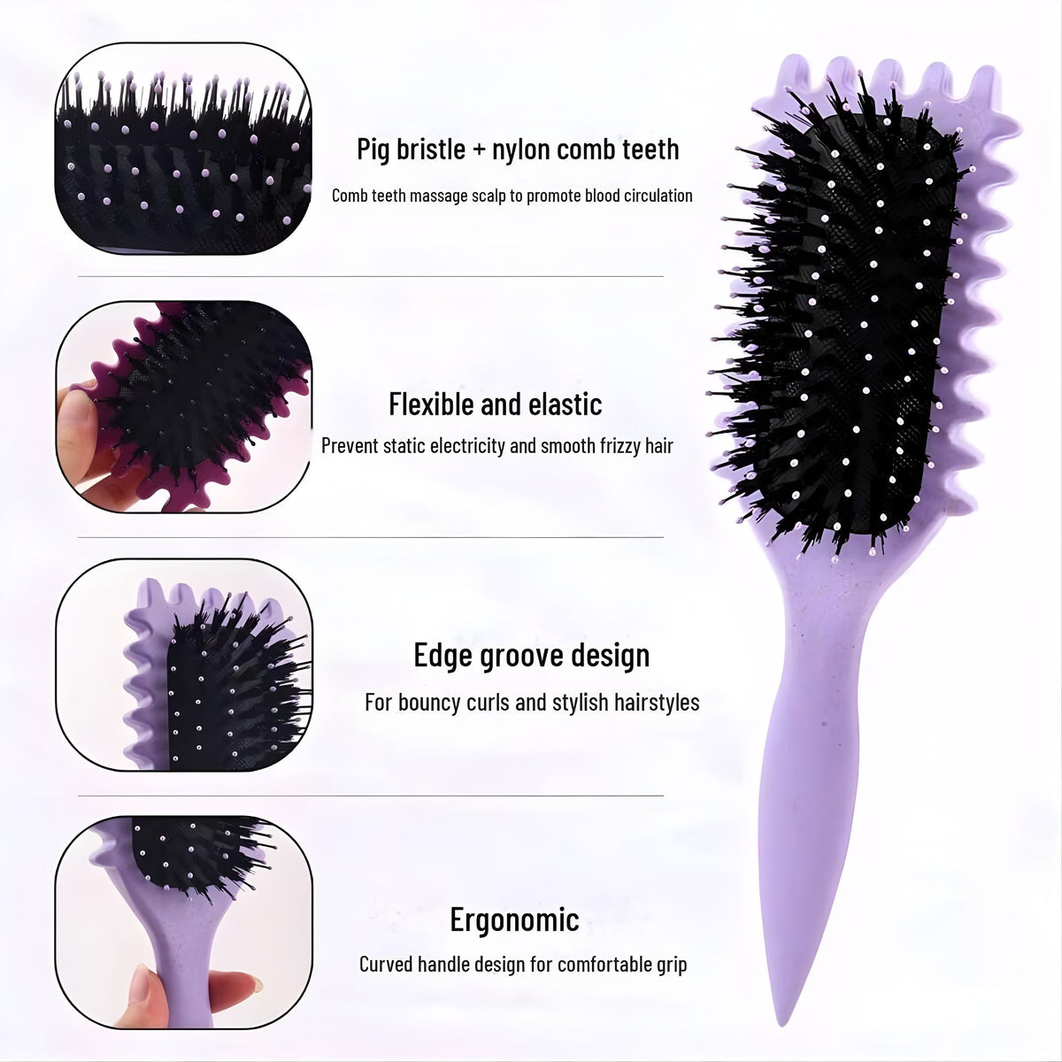 Perie Profesionala pentru Definirea Buclelor, Styling si Volum Par Cret sau Ondulat, Design Ergonomic, Mov, 24.5 x 7 x 4.3 cm