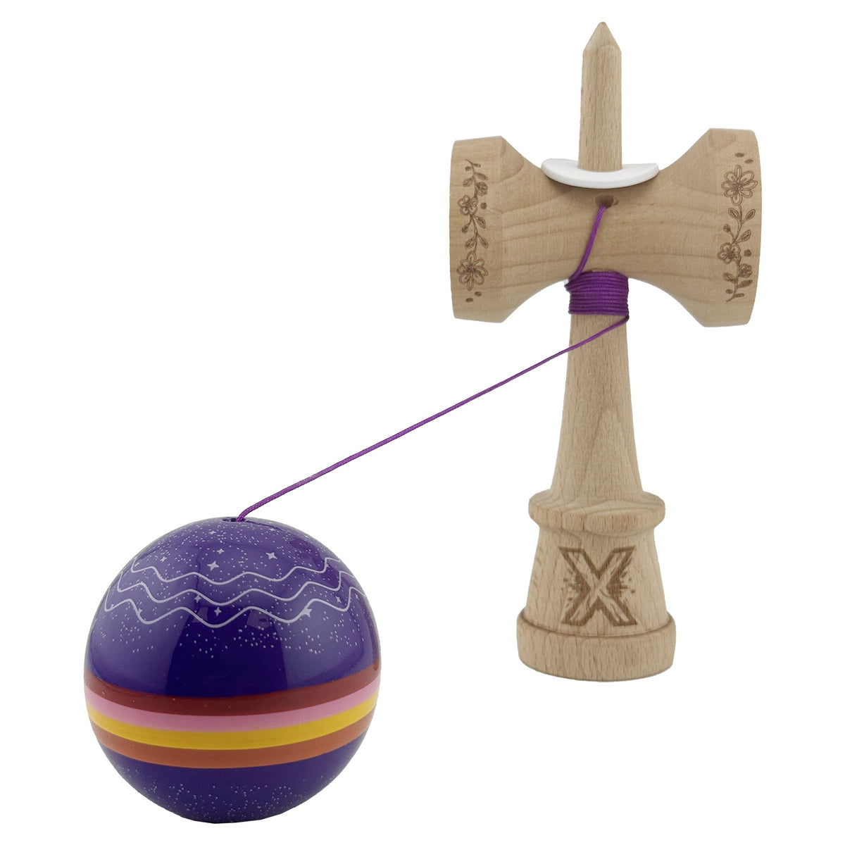 Kendama X Night Sky Originala, Model V3 Mov, Profesionala, Cupe Mari King Size, Super Sticky, Gaura in Baza, Rulment, Ata 62cm