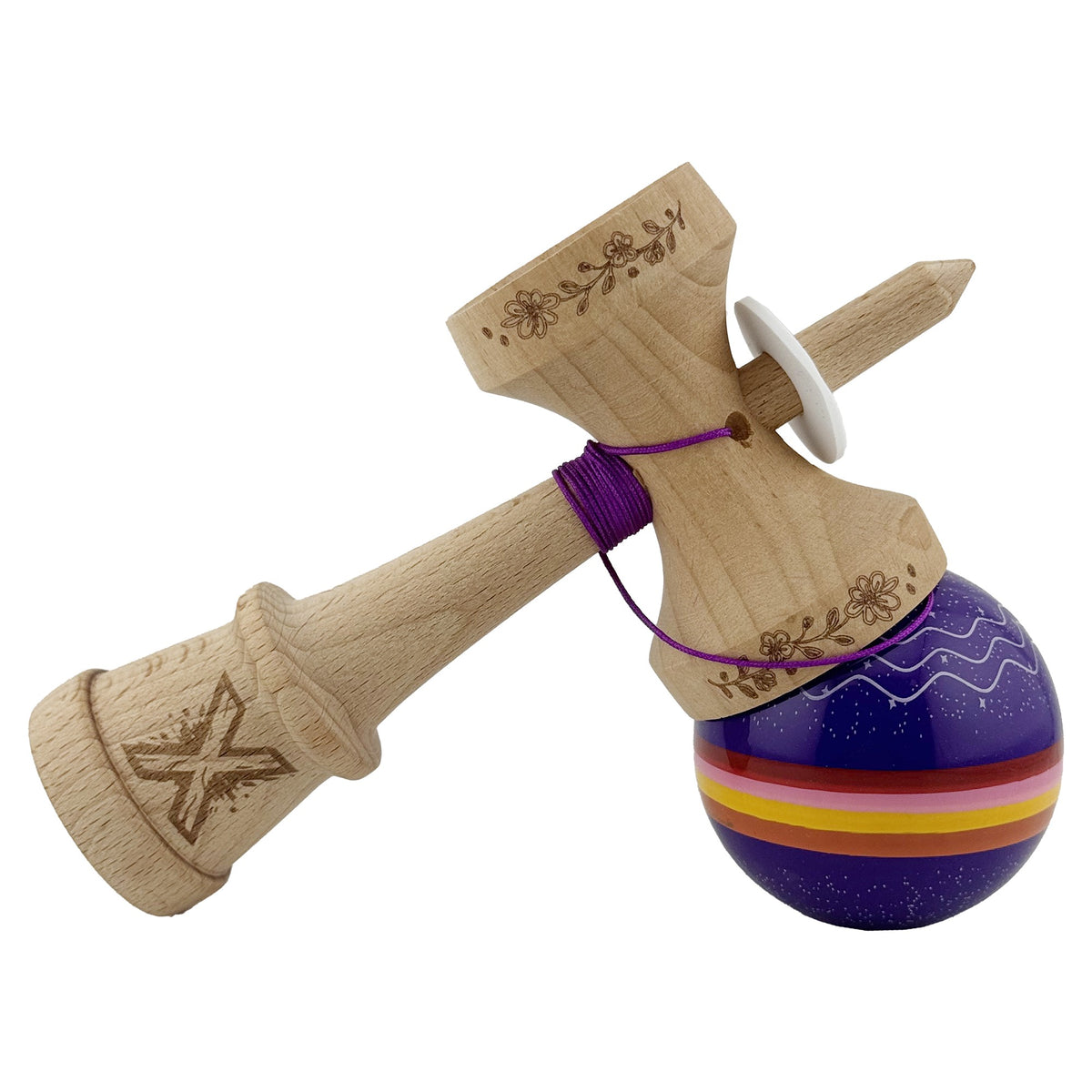 Kendama X Night Sky Originala, Model V3 Mov, Profesionala, Cupe Mari King Size, Super Sticky, Gaura in Baza, Rulment, Ata 62cm