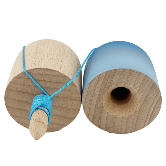 Kendama Pill X Profesionala, Joc de Indemanare Tip Pilula, Finisaj Rubber Grip, Lemn, 11 x 5 x 5 cm, Gradient Albastru/Albastru Deschis