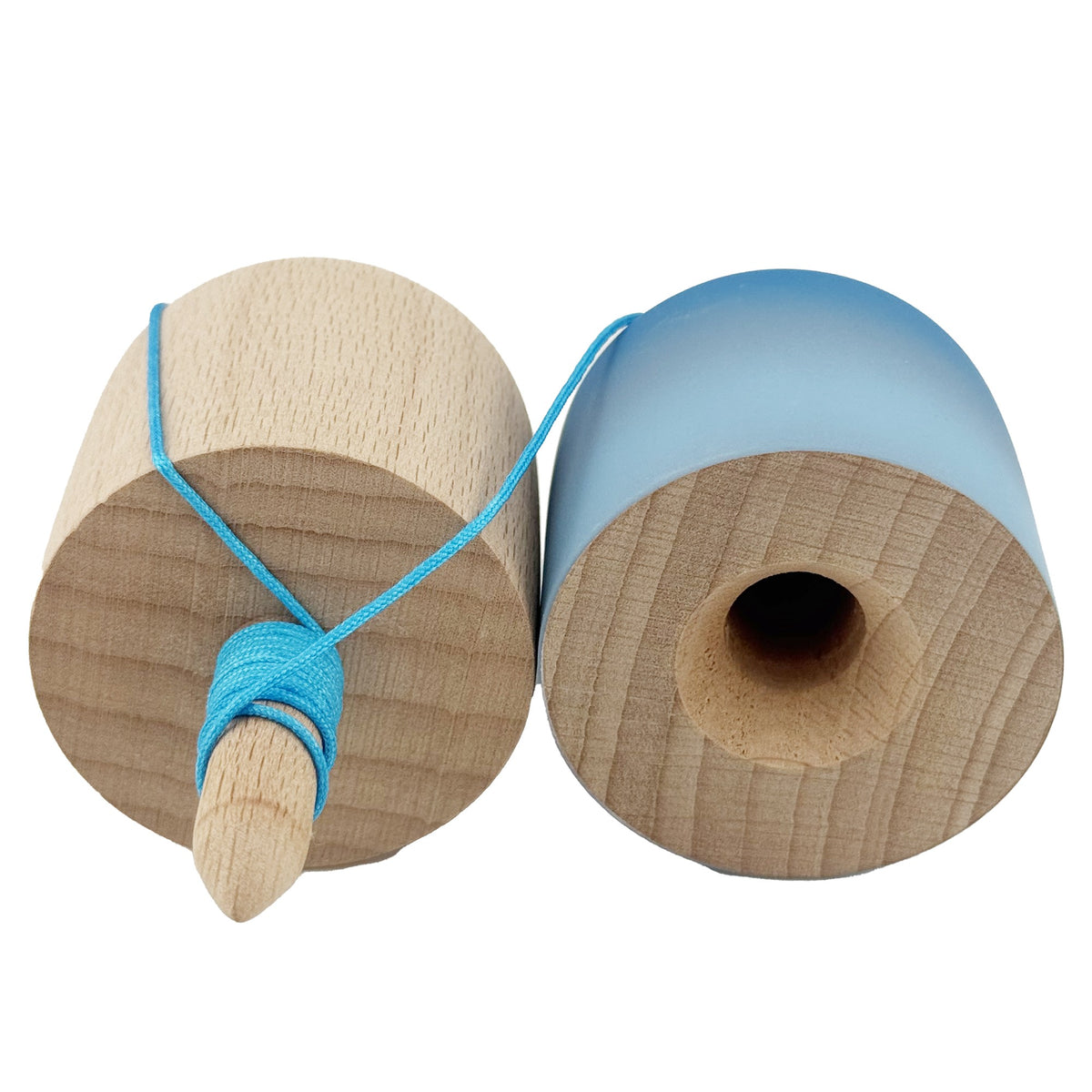 Kendama Pill X Profesionala, Joc de Indemanare Tip Pilula, Finisaj Rubber Grip, Lemn, 11 x 5 x 5 cm, Gradient Albastru/Albastru Deschis