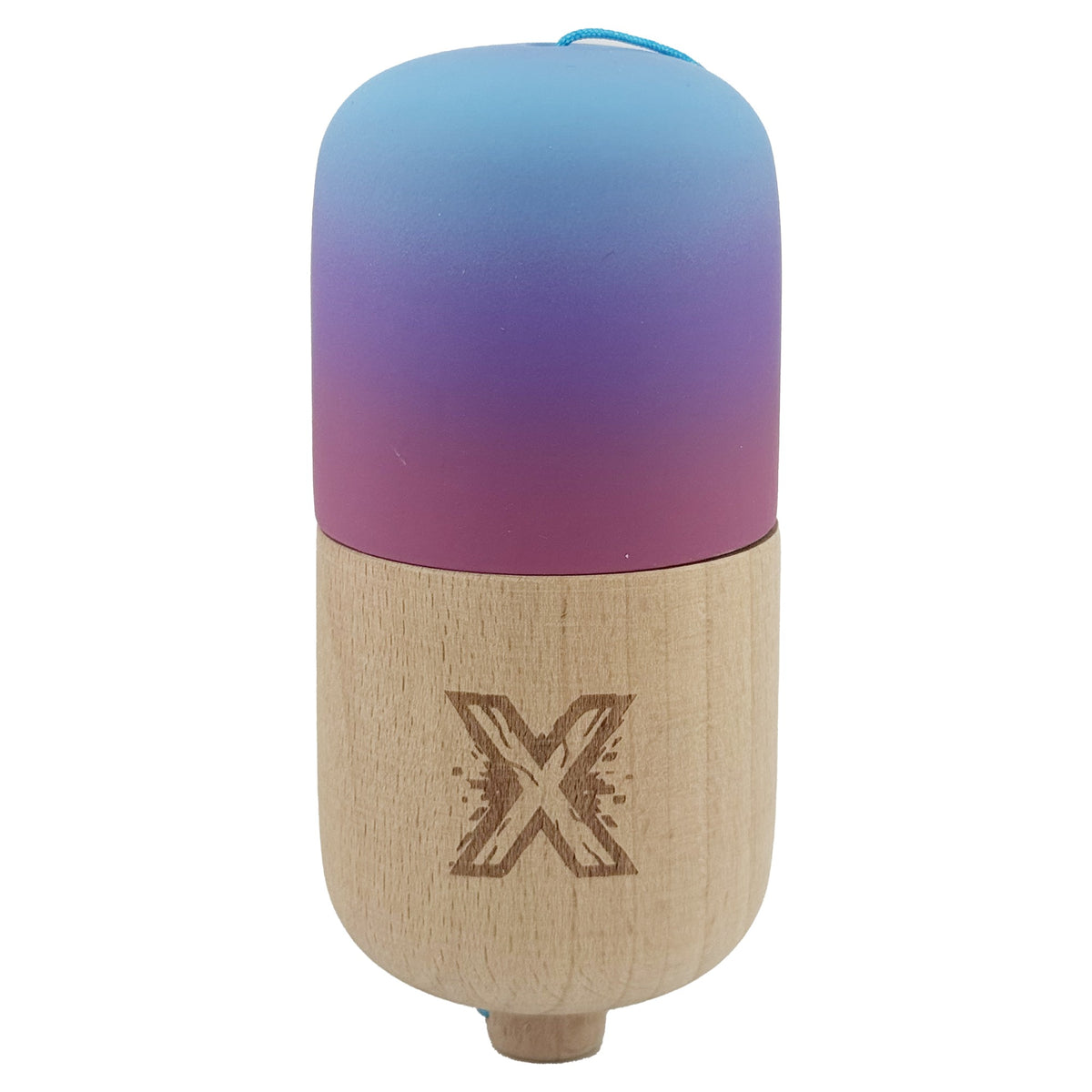 Kendama Pill X Profesionala, Joc de Indemanare Tip Pilula, Invelis Rubber Grip, Lemn, 11 x 5 cm, Gradient Albastru Deschis si Rosu