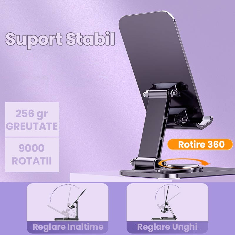 Suport Telefon si Tableta, Stativ Pliabil pentru Birou si Streaming, Reglabil, Aliaj de Aluminiu, 14.6 x 11.5 x 7 cm, Aurora Silver