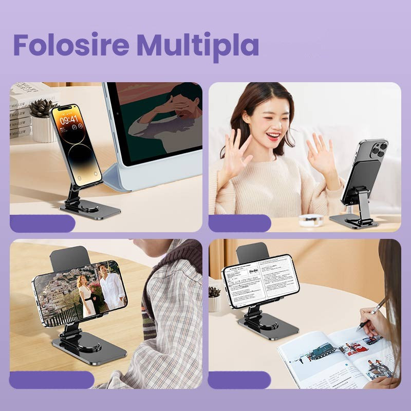 Suport Telefon si Tableta, Suport Pliabil pentru Birou si Streaming, Reglabil, Aliaj de Aluminiu, 14.6 x 11.5 x 7 cm, Space Grey