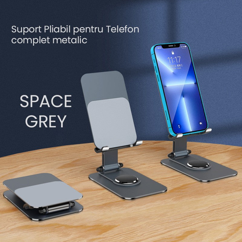 Suport Telefon si Tableta, Suport Pliabil pentru Birou si Streaming, Reglabil, Aliaj de Aluminiu, 14.6 x 11.5 x 7 cm, Space Grey