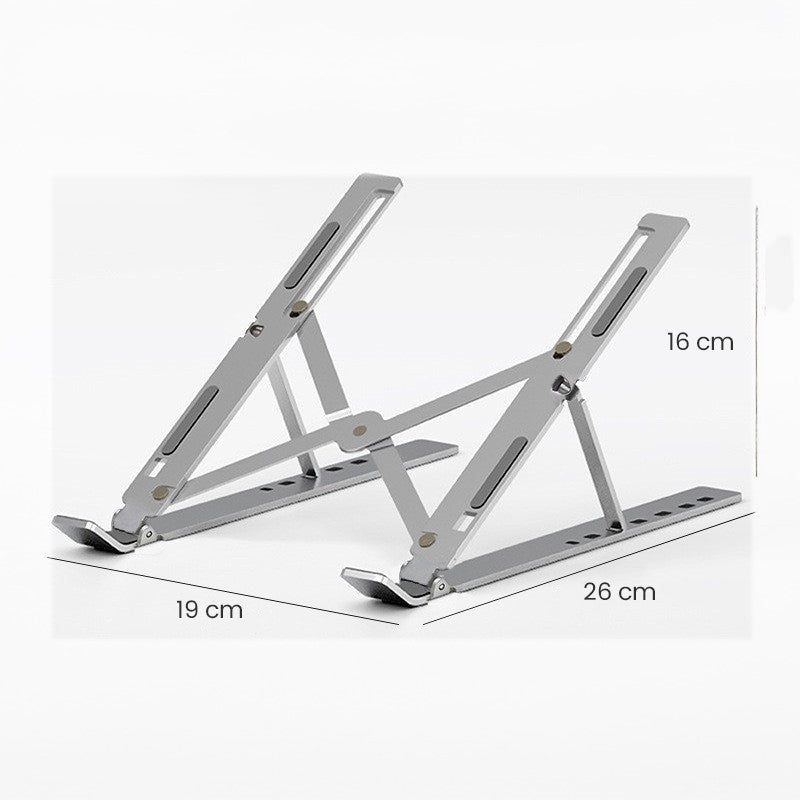 Suport Laptop si Tableta, Stativ Portabil Pliabil, Inaltime Reglabila 100-160 mm, Structura Suspendata pentru Ventilatie, Aliaj Metalic si ABS, 26 x 19 x 16 cm, Silver Gray