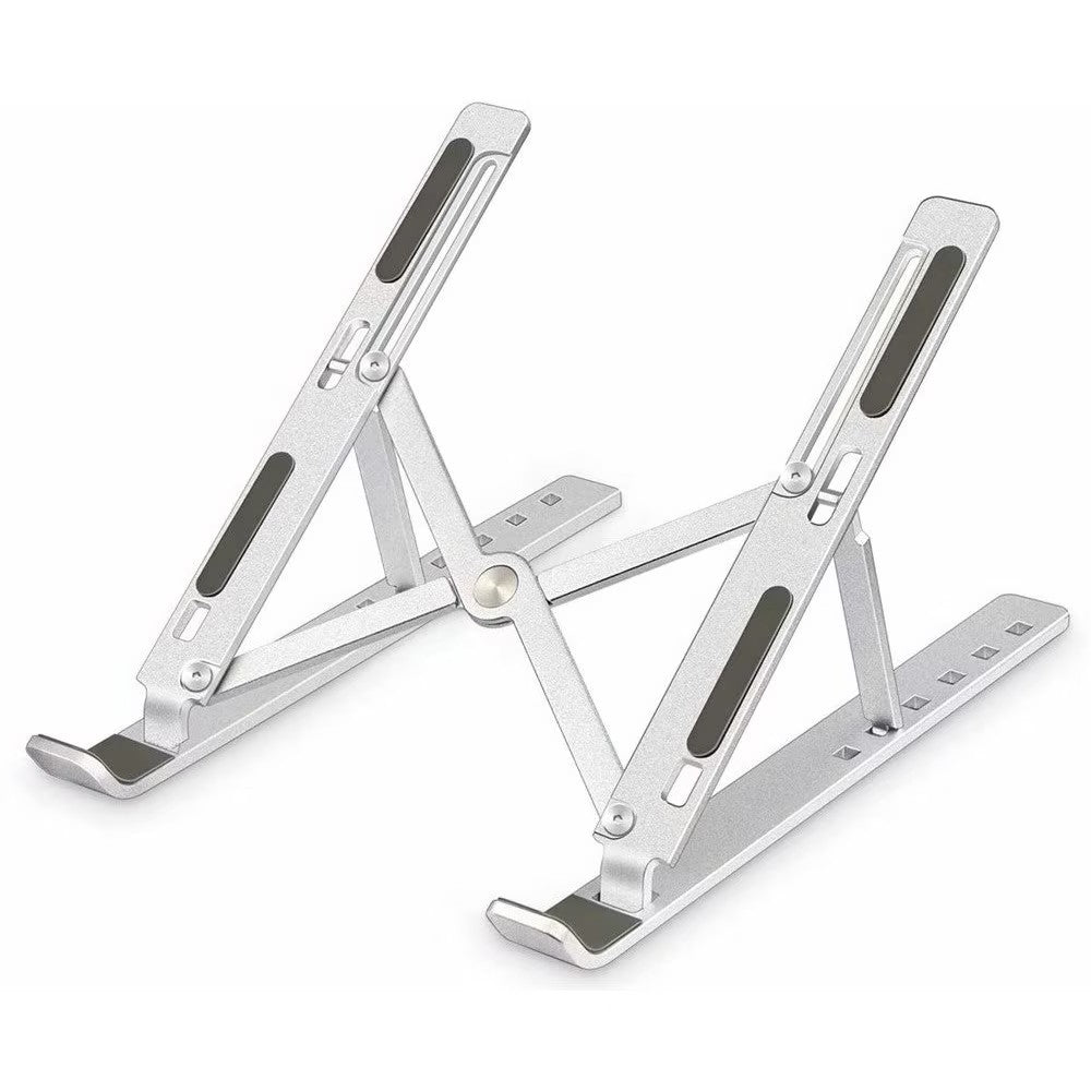 Suport Laptop si Tableta, Stativ Portabil Pliabil, Inaltime Reglabila 100-160 mm, Structura Suspendata pentru Ventilatie, Aliaj Metalic si ABS, 26 x 19 x 16 cm, Silver Gray