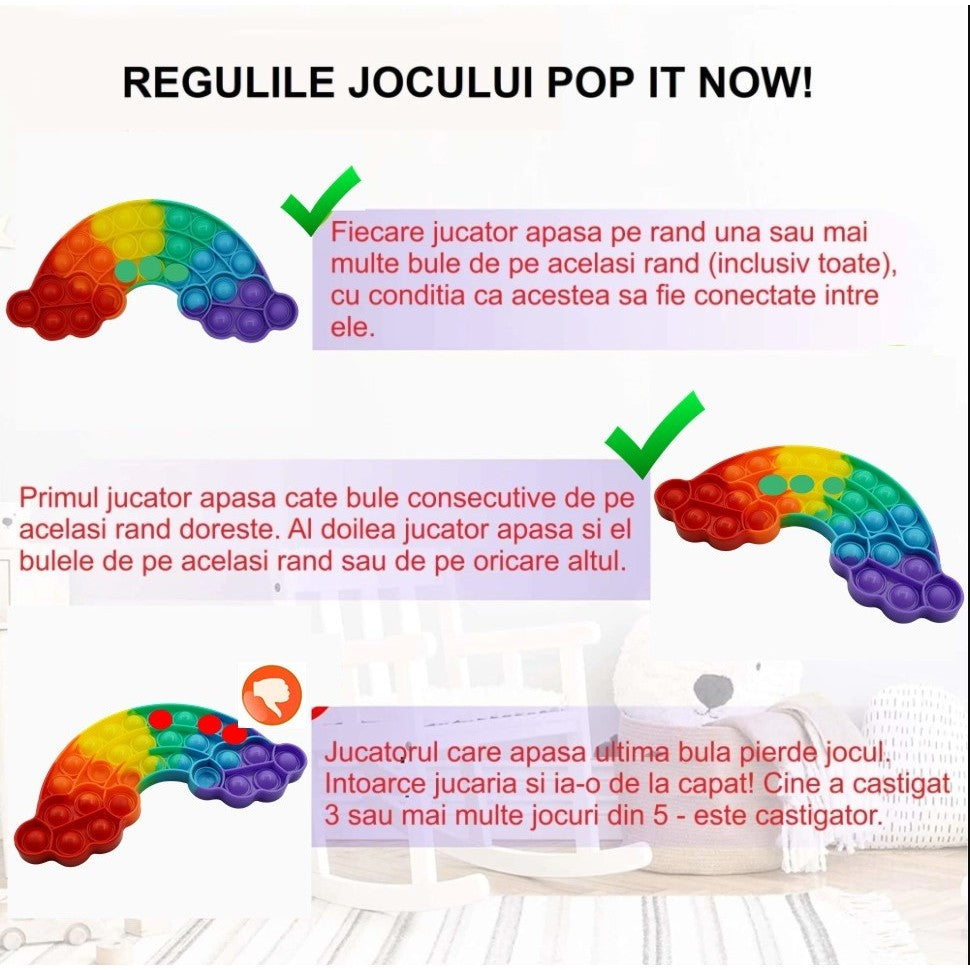 Jucarie Antistres Pop It Now and Flip It, Senzoriala Reversibila, Silicon, Forma Curcubeu, Multicolor