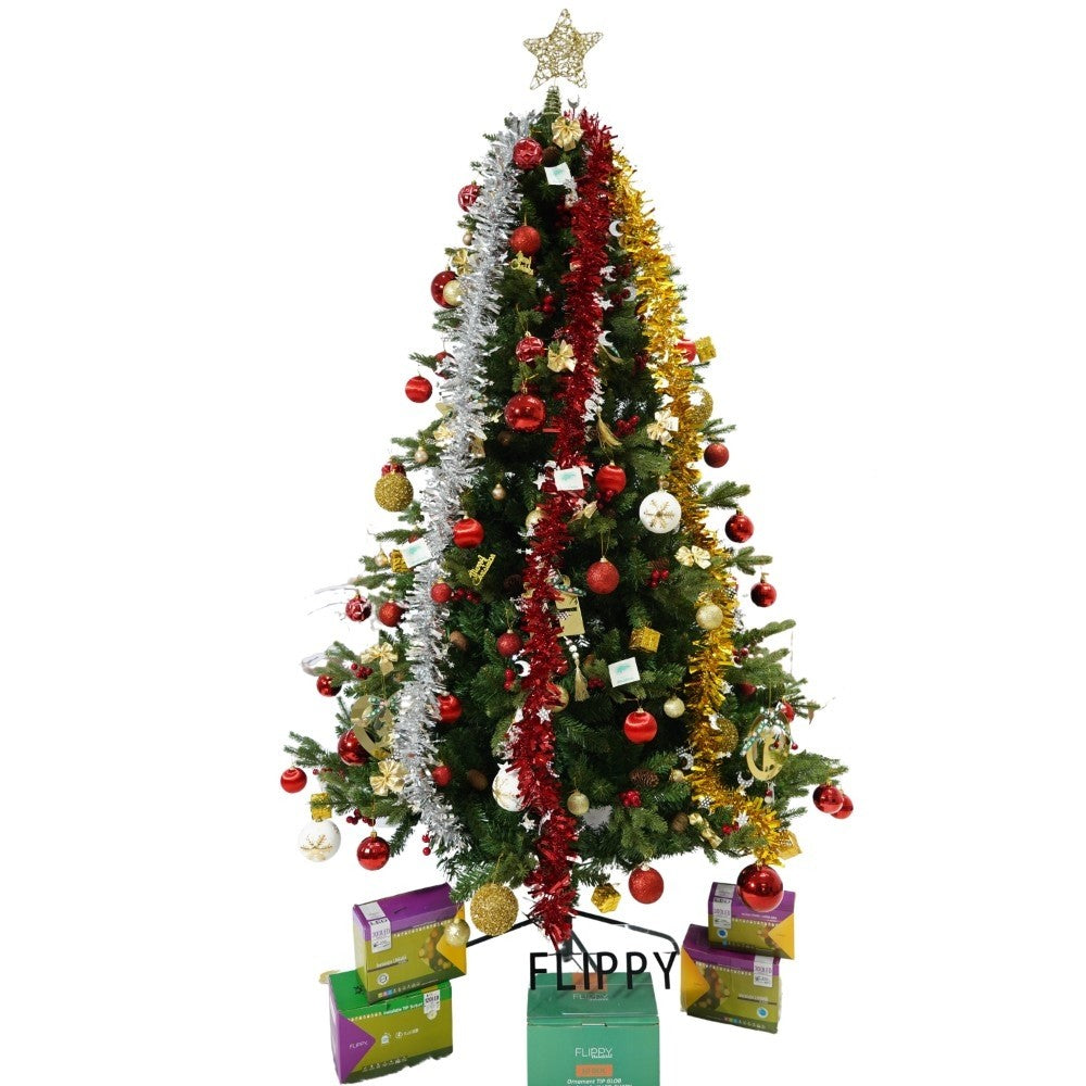 Brad Artificial de Craciun Decorat cu Conuri de Pin Rosii, Aspect Natural cu 1172 Ramuri, Suport Metalic Inclus, Inaltime 210 cm, Diametru 137 cm, Verde