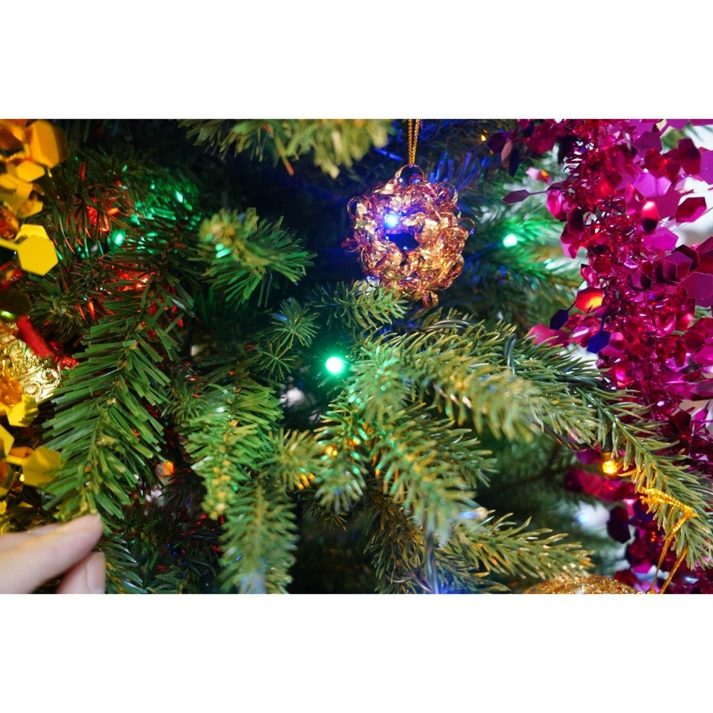 Brad Artificial de Craciun cu Becuri LED Integrate, 1246 Ramuri, Ace Ace si Elemente Decorative, Suport Metalic Inclus, Inaltime 180 cm, Diametru 128 cm, Verde