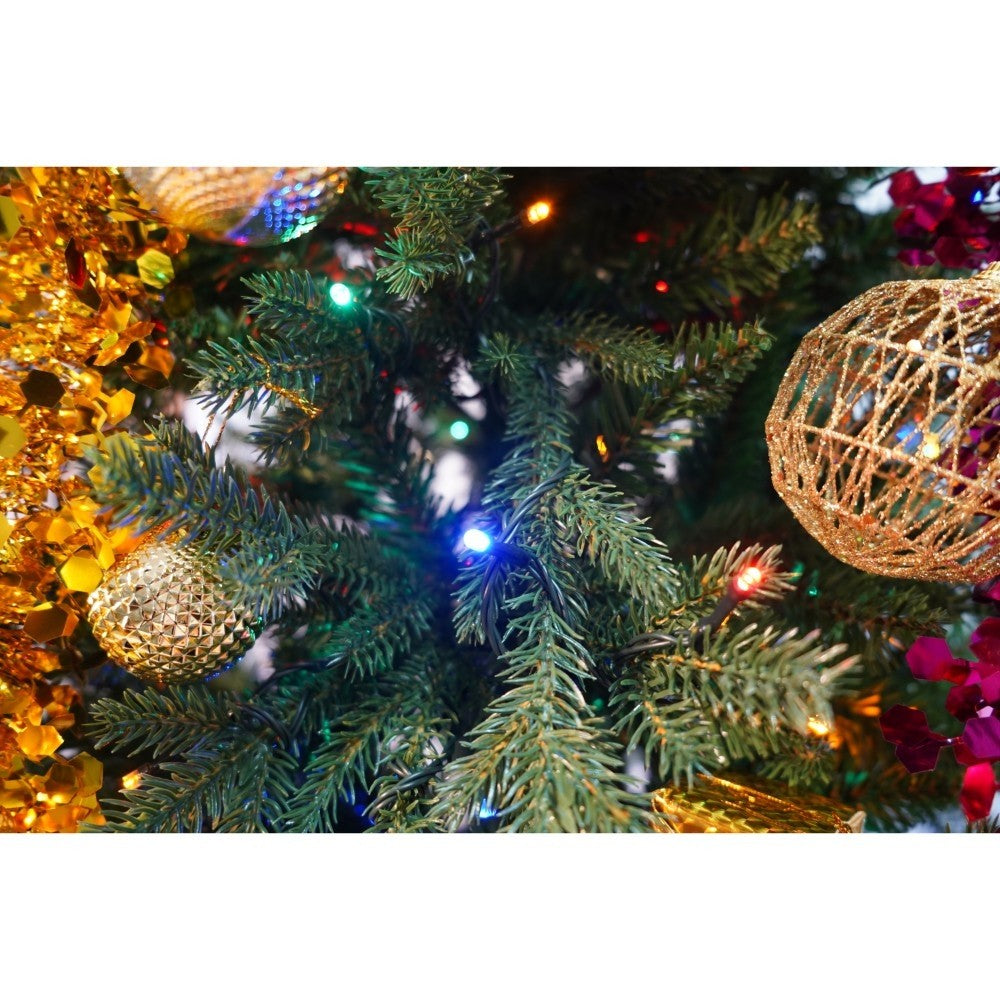 Brad Artificial de Craciun cu Becuri LED Integrate, 1246 Ramuri, Ace Ace si Elemente Decorative, Suport Metalic Inclus, Inaltime 180 cm, Diametru 128 cm, Verde