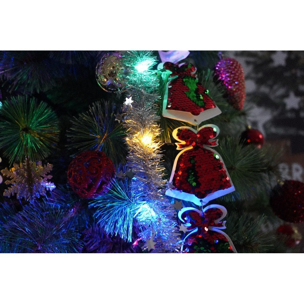 Brad Artificial de Craciun cu Becuri LED Integrate, Ramuri Mixte cu Elemente Decorative, Suport Metalic Inclus, 1246 Varfuri, Interior si Exterior, Inaltime 180 cm, Diametru 128 cm, Verde