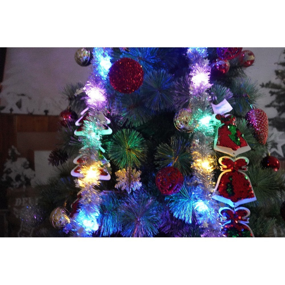 Brad Artificial de Craciun cu Becuri LED Integrate, Ramuri Mixte cu Elemente Decorative, Suport Metalic Inclus, 1246 Varfuri, Interior si Exterior, Inaltime 180 cm, Diametru 128 cm, Verde