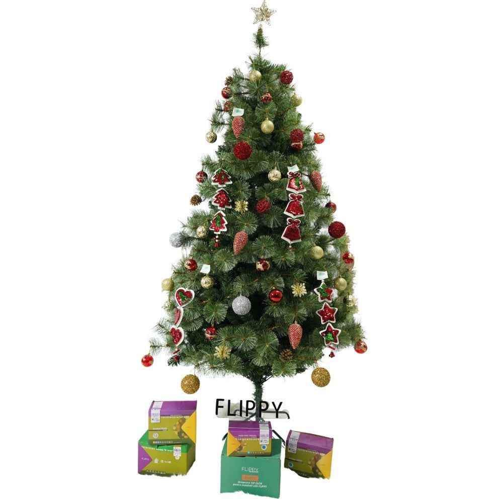 Brad Artificial de Craciun cu LED-uri Integrate, 1246 Ramuri Mixte, Suport Metalic inclus, Decoratiuni Interior si Exterior, Inaltime 180 cm, Diametru 128 cm, Verde