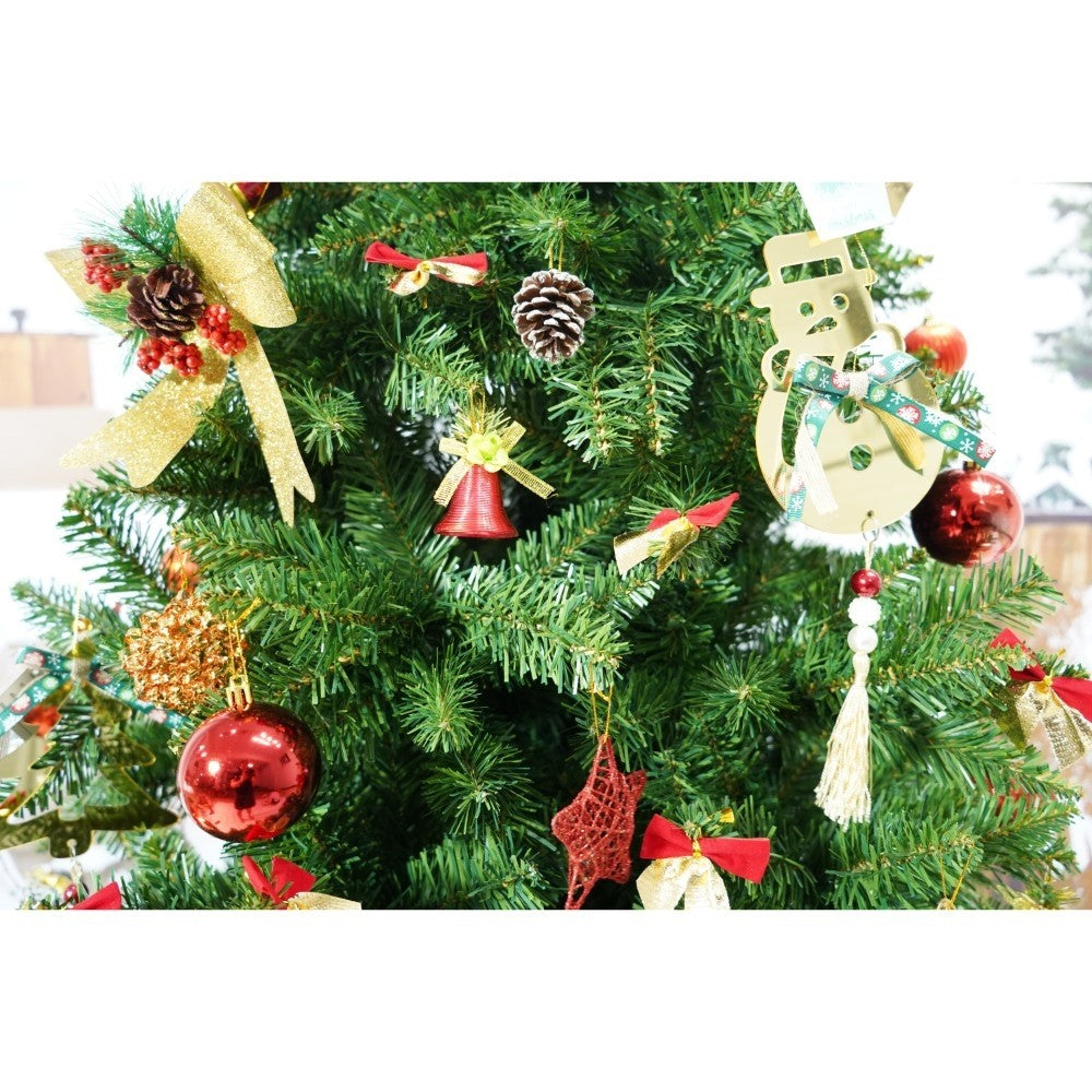 Brad Artificial de Crăciun Nins, Decorat cu Conuri de Pin, 630 Ramuri, Suport Metalic Inclus, Interior și Exterior, Alb și Verde, Înălțime 210 cm, Diametru 131 cm