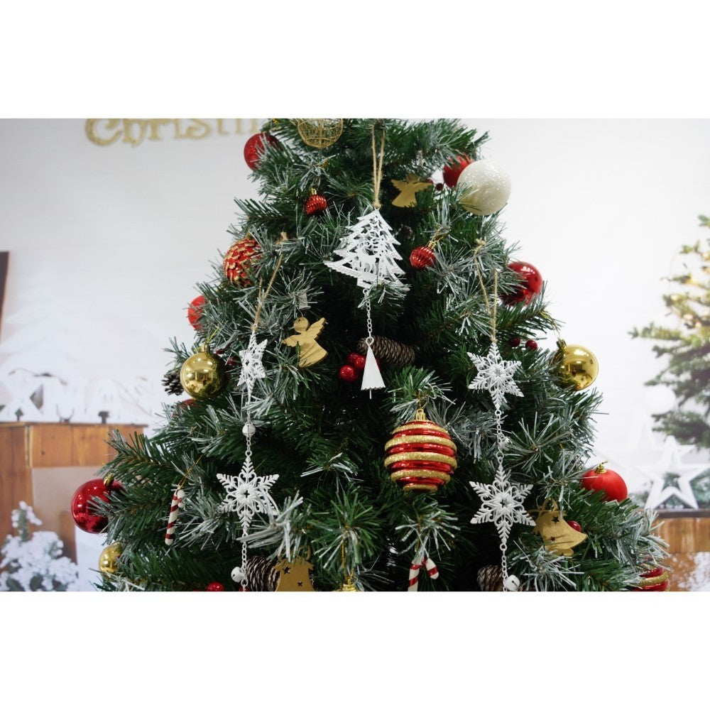 Brad Artificial de Craciun Nins, Aspect Natural cu Conuri de Pin, 1150 Ramuri, Suport Metalic Inclus, Interior si Exterior, Verde, Inaltime 210 cm, Diametru 147 cm