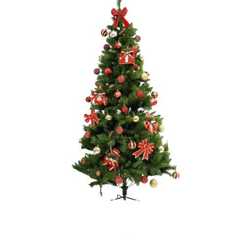 Brad Artificial de Craciun Decorat cu Conuri de Pin, Aspect Natural, 1057 Ramuri, Suport Metalic Inclus, Utilizare Interior si Exterior, Inaltime 210 cm, Diametru 114 cm, Verde