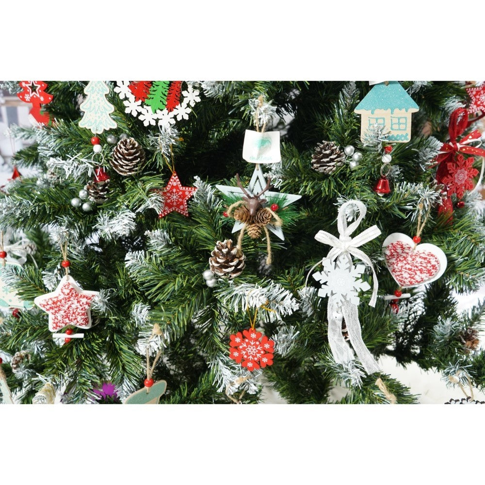 Brad Artificial de Craciun Nins pentru Perete si Colt, Decorat cu Conuri de Pin, 1224 Ramuri, Verde, Suport Metalic Inclus, Inaltime 210 cm, Diametru 149 cm