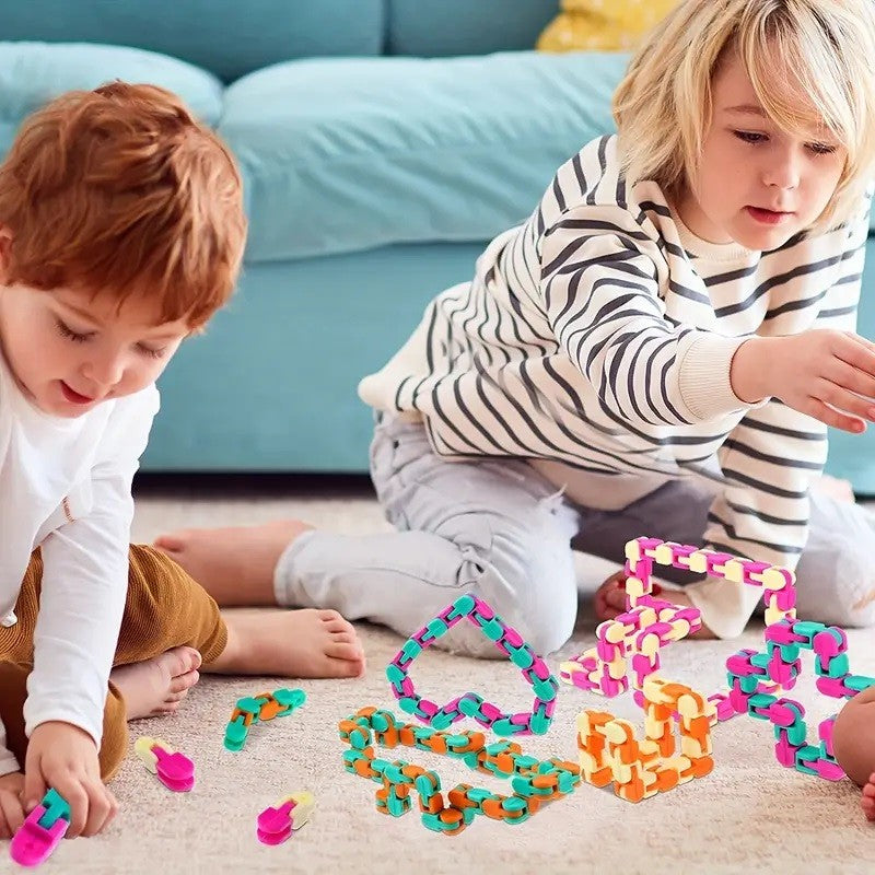 Jucarie Senzoriala Antistres, Puzzle De Imbinat Tip Sarpe, Dezvoltare Motricitate, Plastic, 24 Piese, Verde/Mov