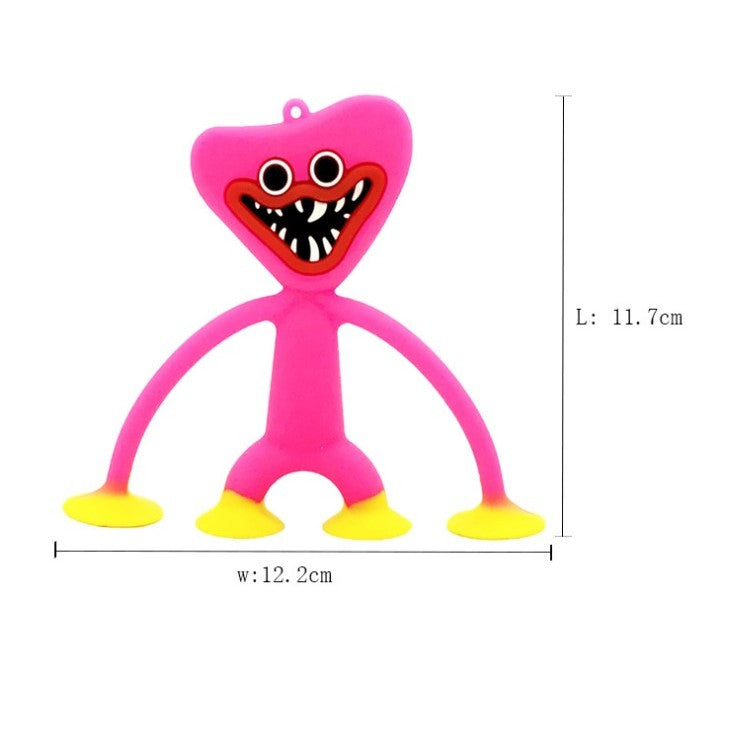 Jucarie Huggy Wuggy cu Ventuze, Antistres Flexibil Poppy Playtime, Material Nedaunator, Roz