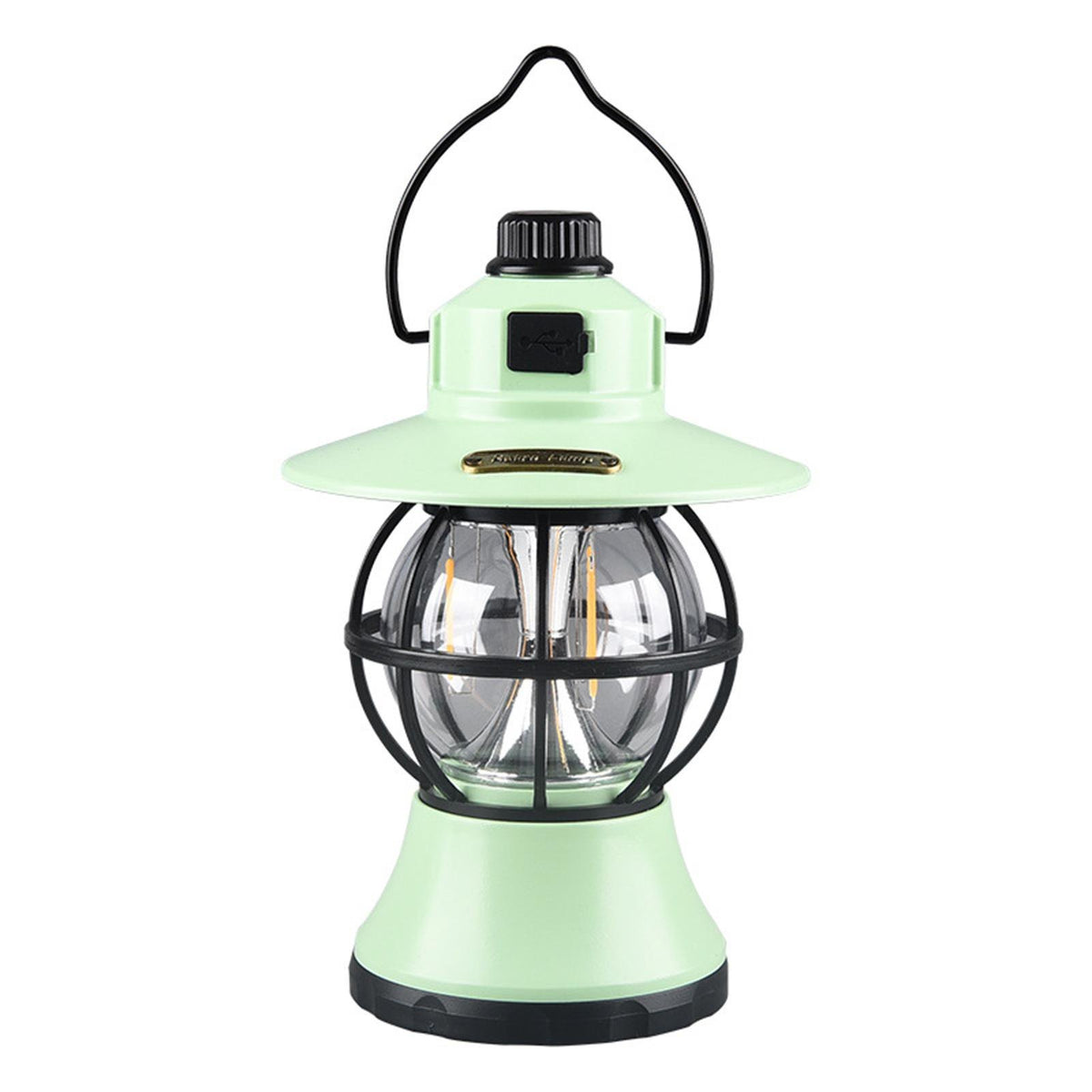 Lampă De Camping Retro, Felinar Vintage LED Cu Acumulator 1200 mAh, Reîncărcabilă USB, 3 Moduri Lumină, Intensitate Reglabilă, Rezistentă La Apă, ABS Și Metal, Verde Mint