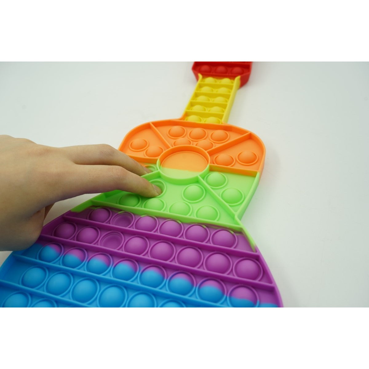 Jucarie Antistres Pop It Now and Flip It, Model Chitara, Silicon Senzorial, Reutilizabila si Lavabila, Multicolor Macarons