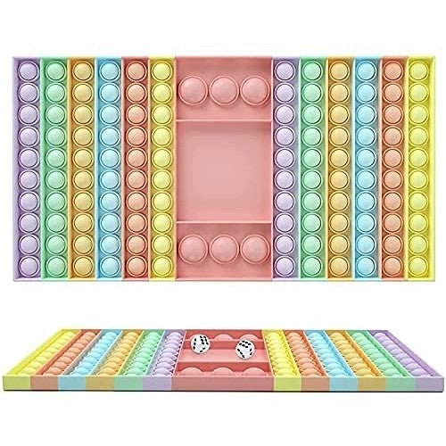 Joc Interactiv Antistres Pop It Now and Flip It, Tabla de Joc cu 2 Zaruri, Silicon Moale, Model Macarons, Multicolor