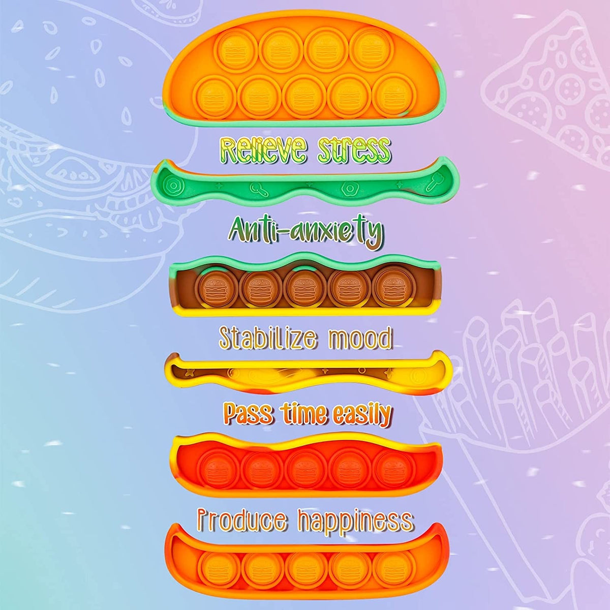 Jucărie Antistres Pop It Now and Flip It, Model Hamburger, Silicon Flexibil, Portocaliu
