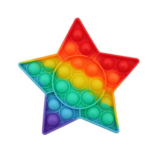 Jucărie Antistres Pop It Now and Flip It, Formă Stea cu 5 Colțuri, Silicon Flexibil, Design Multicolor, 1 Bucată