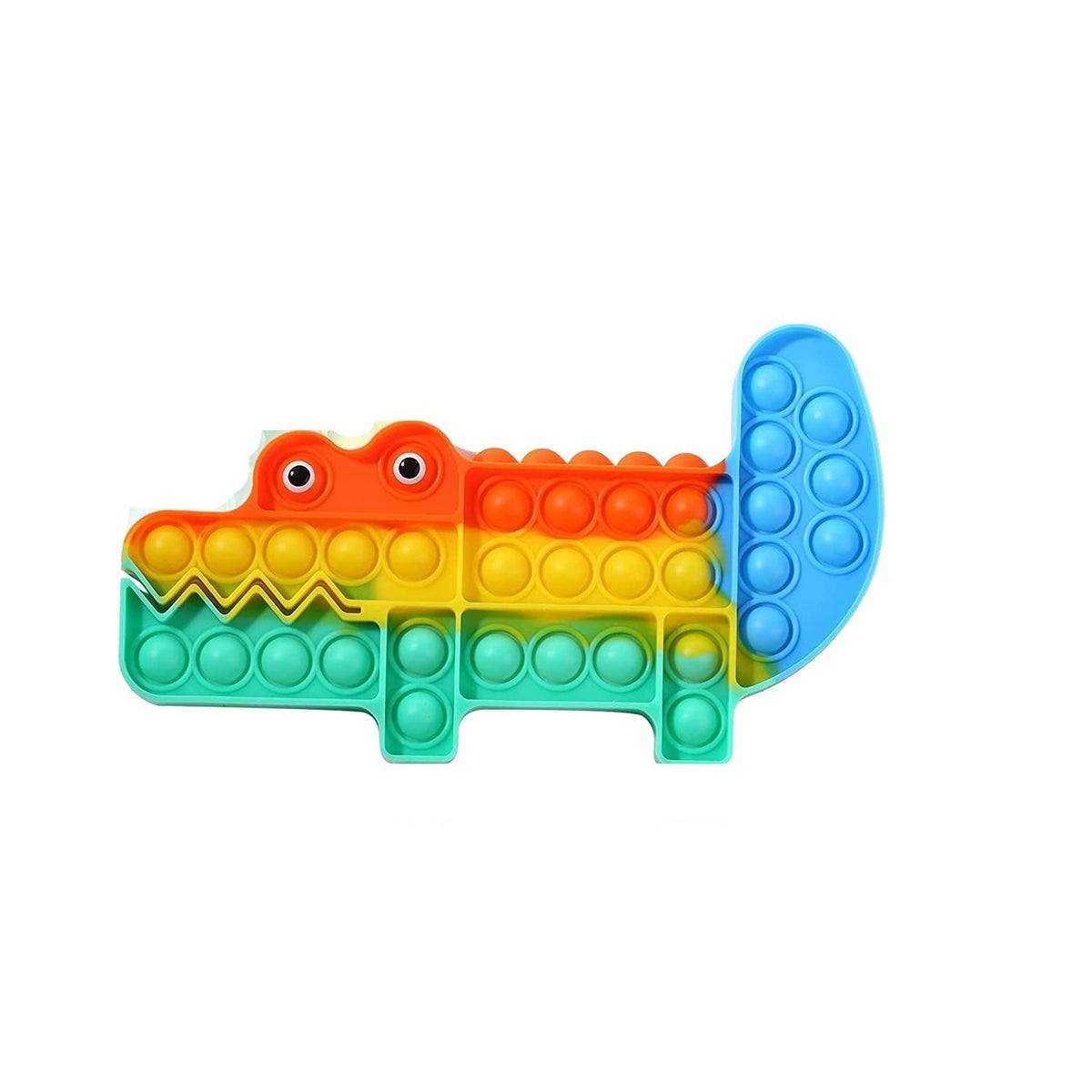 Jucarie Antistres Pop It Now and Flip It, Model Crocodil Reversibil, Silicon Flexibil, Albastru/Galben
