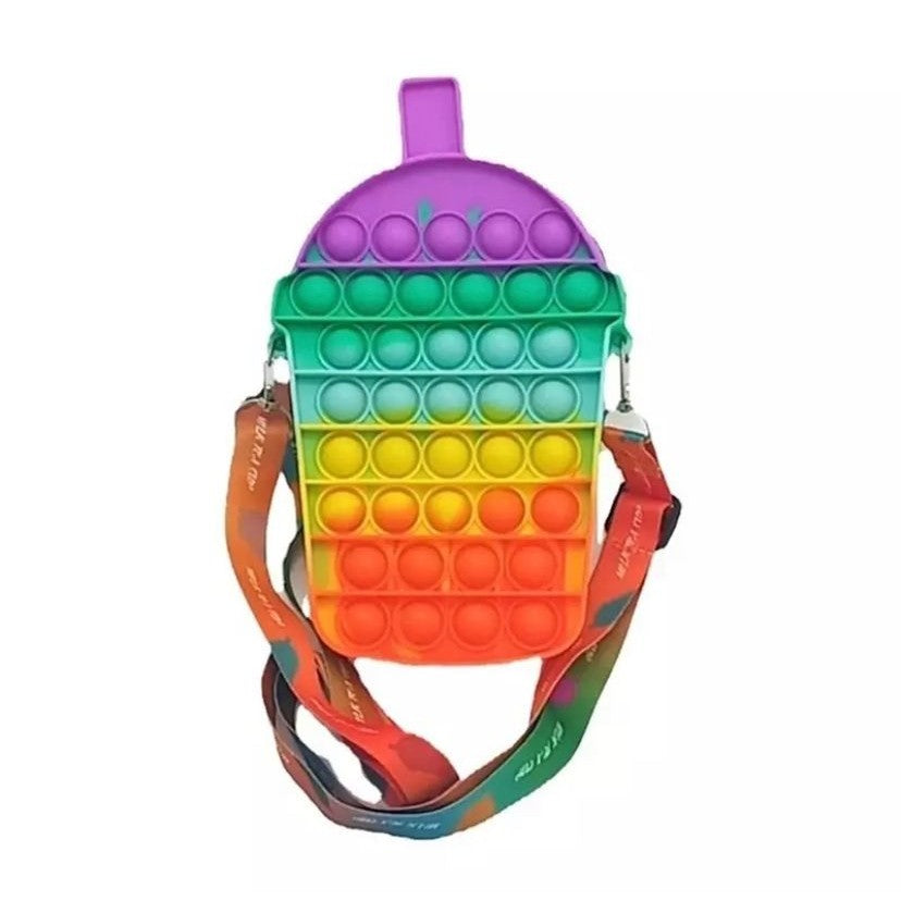 Geanta Antistres Pop It Milkshake, Jucarie Senzoriala Interactiva, Silicon Flexibil, Design Model Shake, Multicolor, 1 Bucata