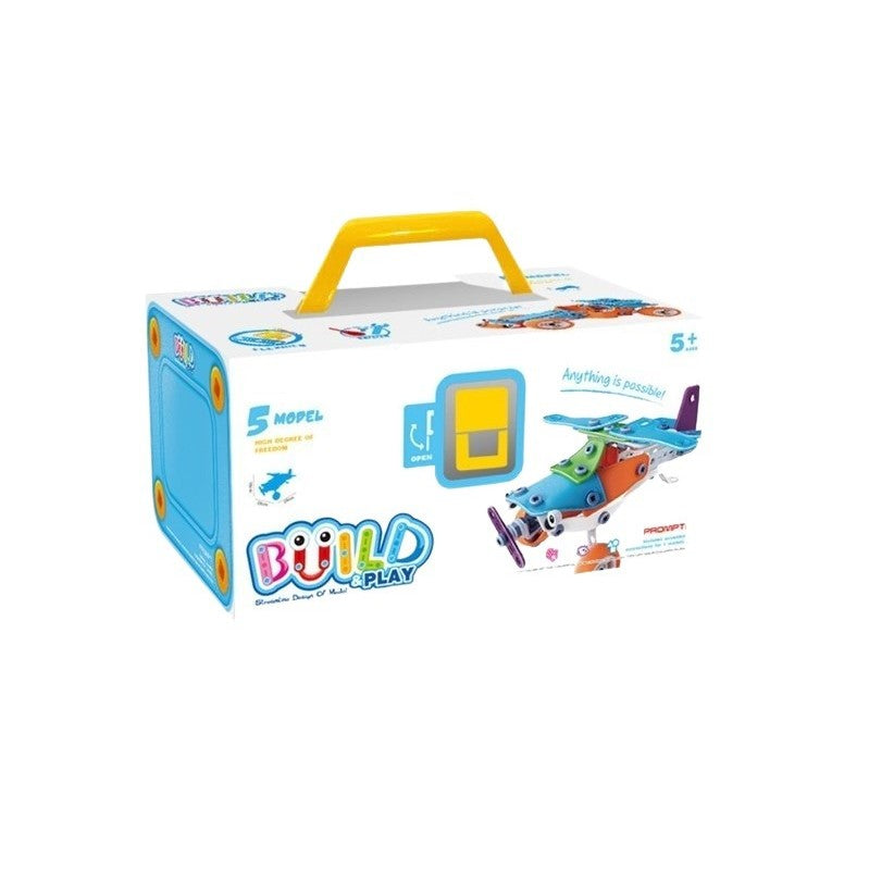 Set de Constructie Masini si Vehicule, Joc Educativ STEM de Inginerie DIY, Model 5 in 1 cu Elicopter si Avion, Material Plastic Rezistent, 132 Piese