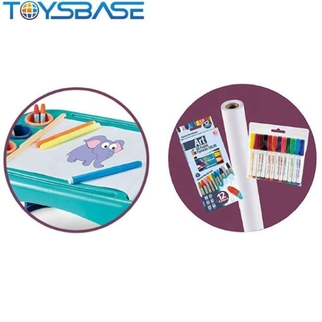 Masuta Multifunctionala pentru Copii, Masa de Desen cu Rola de Hartie si Markere Incluse, Plastic Rezistent cu Spatii Depozitare, Potrivita pentru Activitati Creative si Servit Masa, Multicolor