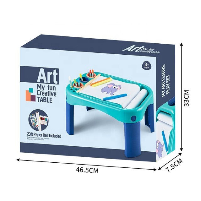 Masuta Multifunctionala pentru Copii, Masa de Desen cu Rola de Hartie si Markere Incluse, Plastic Rezistent cu Spatii Depozitare, Potrivita pentru Activitati Creative si Servit Masa, Multicolor