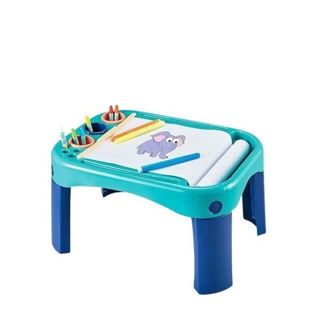 Masuta Multifunctionala pentru Copii, Masa de Desen cu Rola de Hartie si Markere Incluse, Plastic Rezistent cu Spatii Depozitare, Potrivita pentru Activitati Creative si Servit Masa, Multicolor